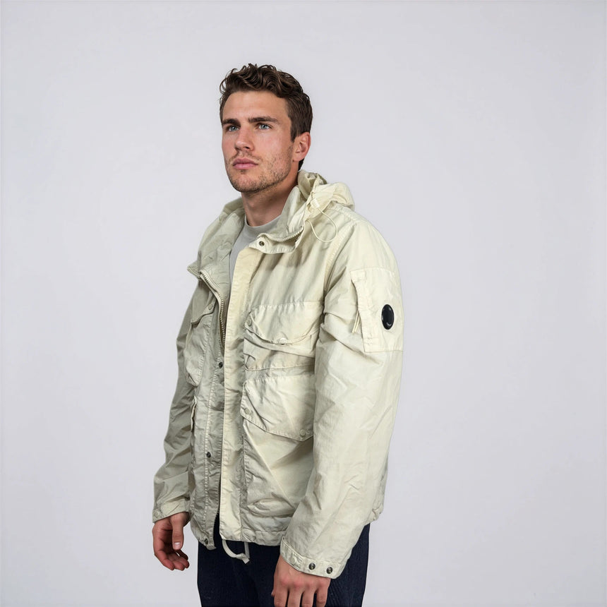 CP Company Flatt Nylon Goggle Jacket in Frozen Dew White - Boinclo - Outlet Sale Under Retail