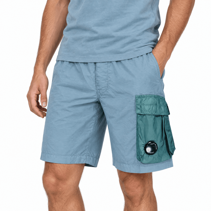 CP Company Flatt Nylon Mixed Lens Cargo Swim Shorts in Silver Blue - Boinclo - Outlet Sale Under Retail