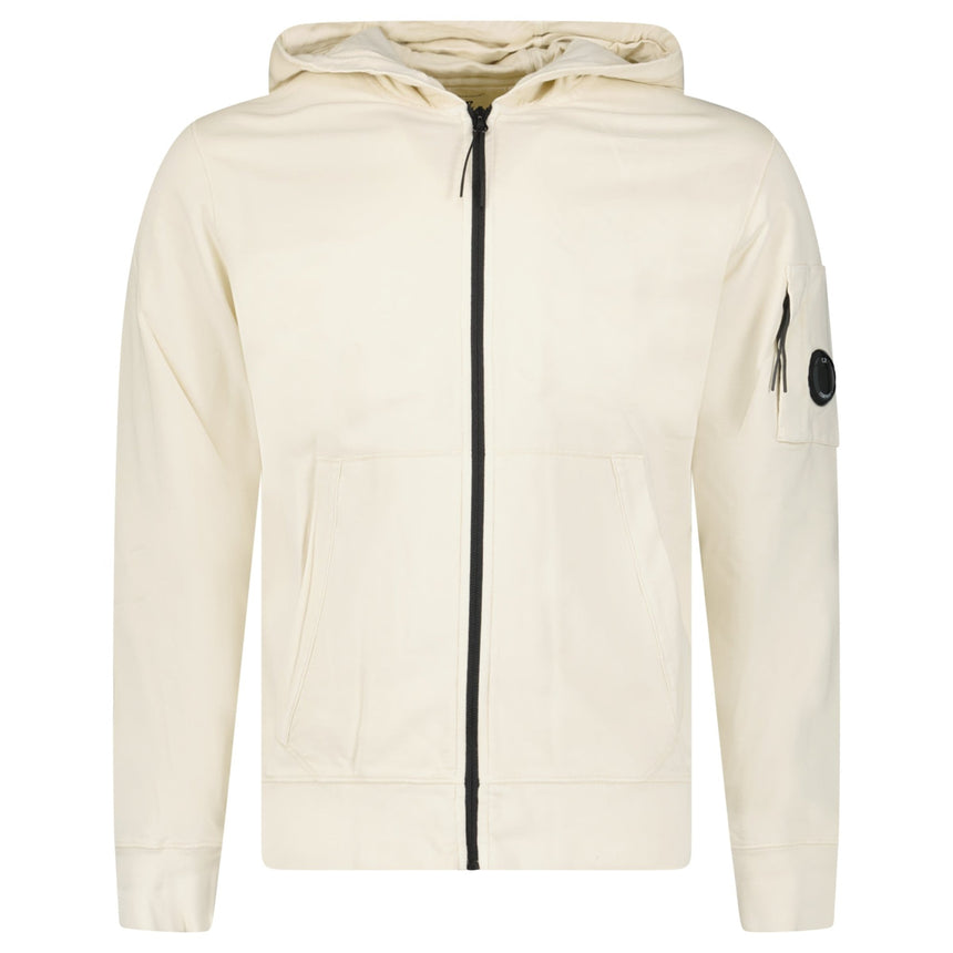CP Company Light Fleece Zip Hooded Lens Sweatshirt in Frozen Dew Beige - Boinclo - Outlet Sale Under Retail