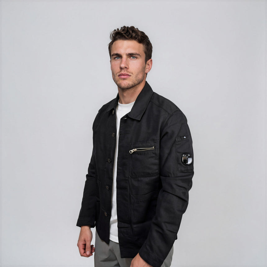 CP Company Linen/Cotton Lens Overshirt in Black - Boinclo - Outlet Sale Under Retail
