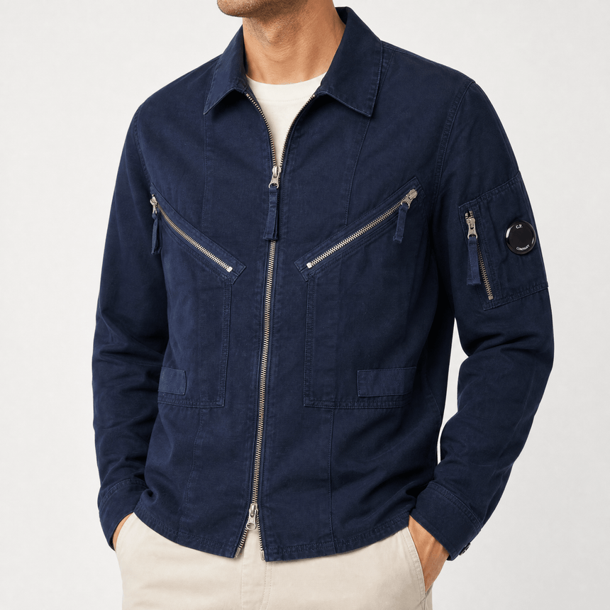 CP Company Linen/Cotton Lens Overshirt in Total Eclipse - Boinclo - Outlet Sale Under Retail