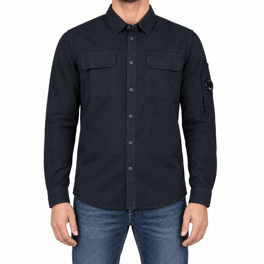 CP Company Organic Gabardine Long Sleeve Lens Overshirt in Navy Blue - Boinclo - Outlet Sale Under Retail