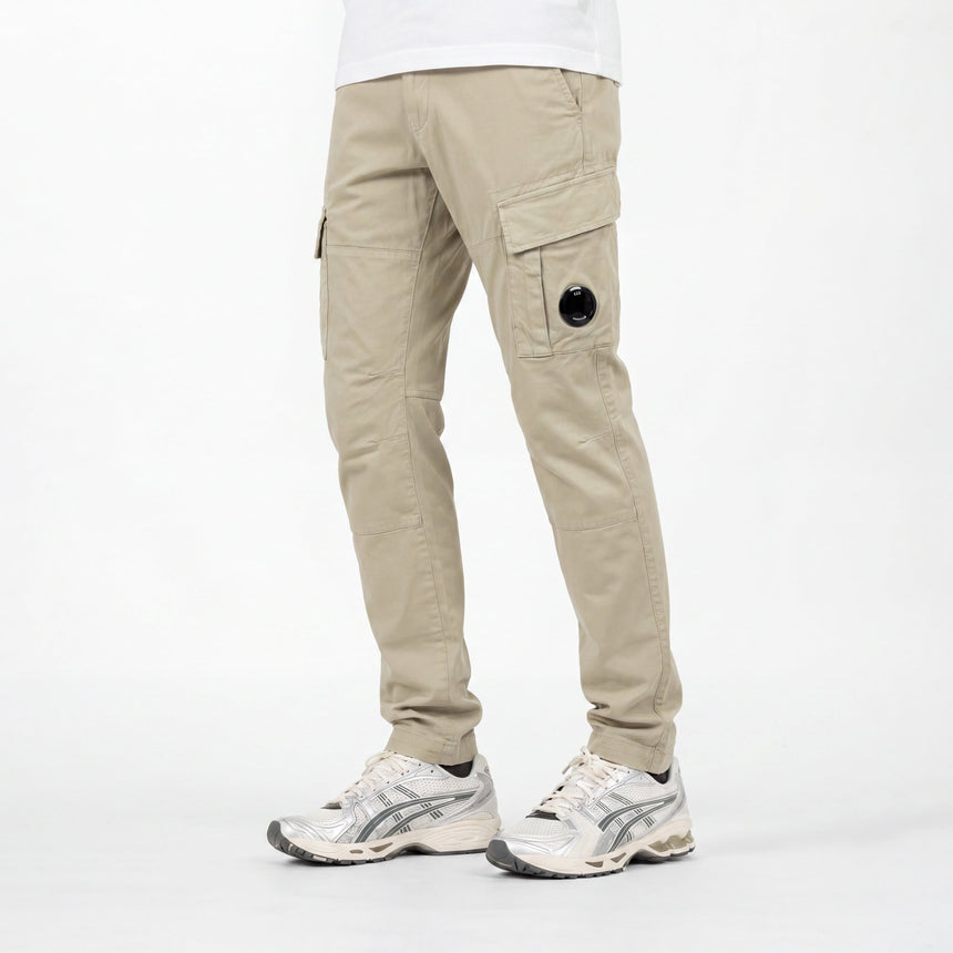 CP Company Stretch Sateen Ergonomic Lens Double Cargo Pants in Vintage Khaki - Boinclo - Outlet Sale Under Retail