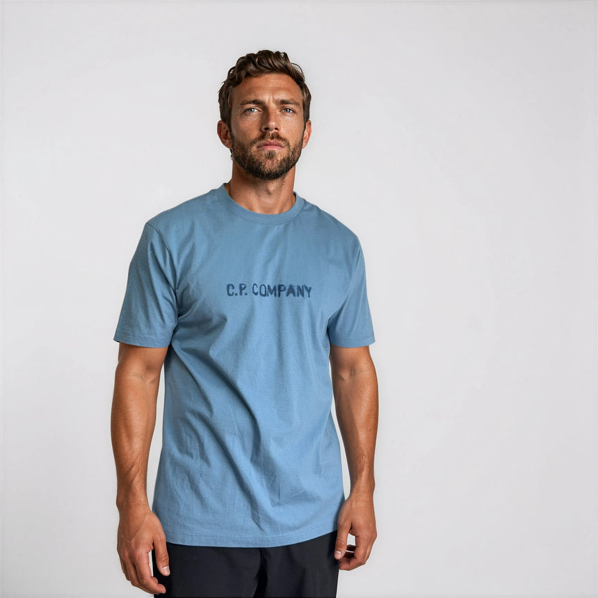 CP Company Text Logo T-Shirt in Aegean Blue - Boinclo - Outlet Sale Under Retail