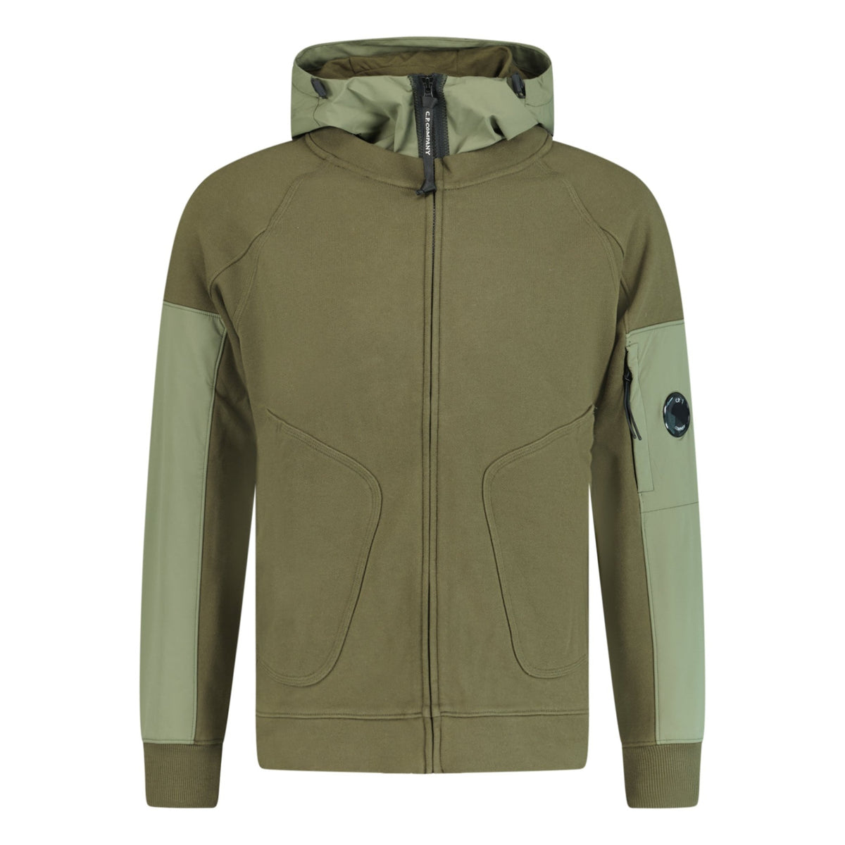 CP Company Zip-Up Lens Hooded Sweatshirt Khaki Outlet Sale