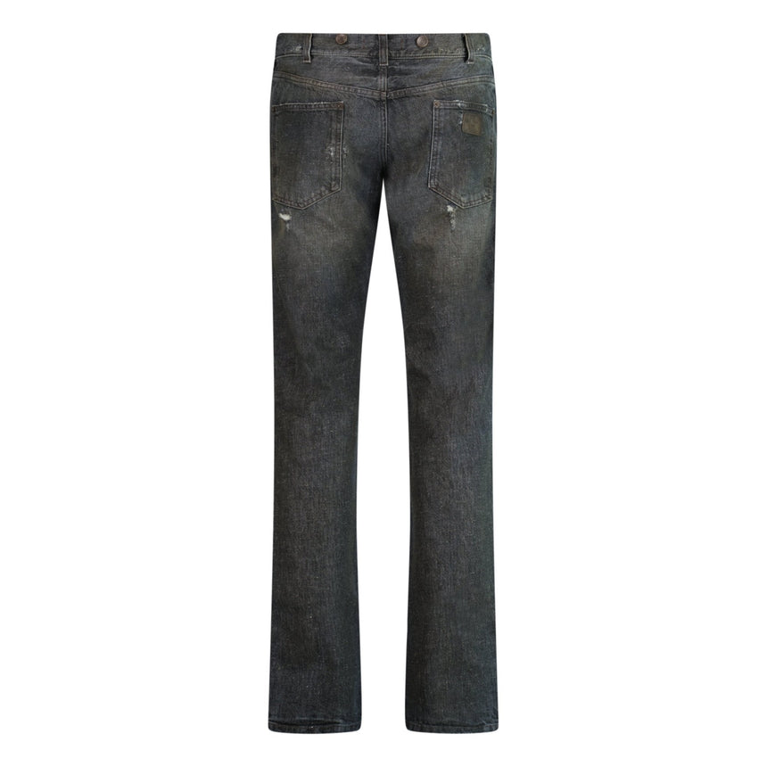 Dolce & Gabbana Leather Plaque Slim Dirt Look Grey Jeans - Boinclo - Outlet Sale Under Retail