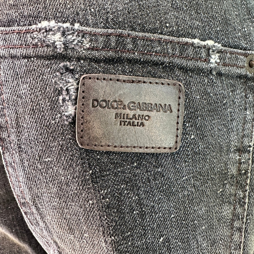 Dolce & Gabbana Leather Plaque Slim Dirt Look Grey Jeans - Boinclo - Outlet Sale Under Retail