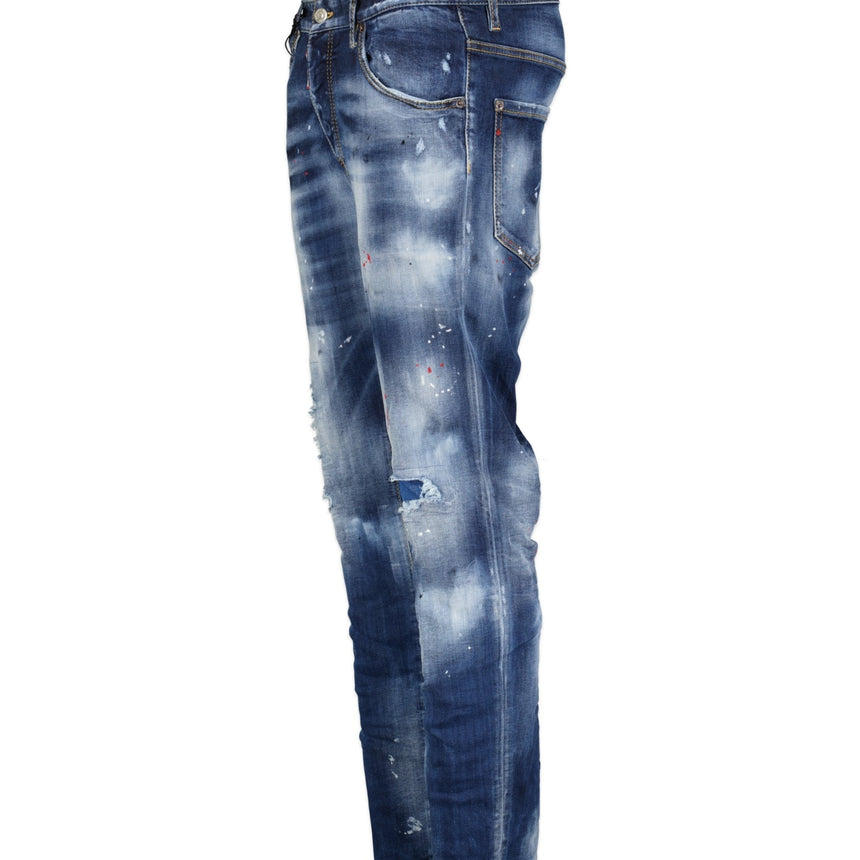 DSquared2 'Skater' Leather Logo Jeans Blue - Boinclo - Outlet Sale Under Retail