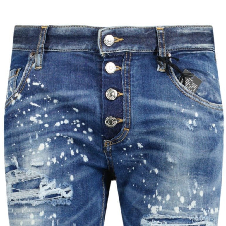 DSquared2 'Super Twinky Jean' Brown Patch Paint Splatter Jeans Blue - Boinclo - Outlet Sale Under Retail