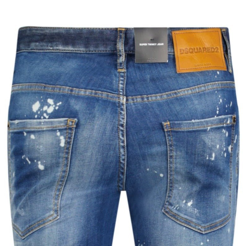 DSquared2 'Super Twinky Jean' Brown Patch Paint Splatter Jeans Blue - Boinclo - Outlet Sale Under Retail