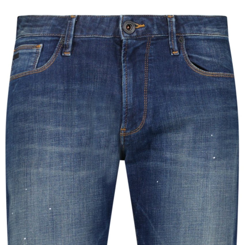 Emporio Armani J06 Slim Fit 5 Pocket Paint Splatter Jeans Blue - Boinclo - Outlet Sale Under Retail