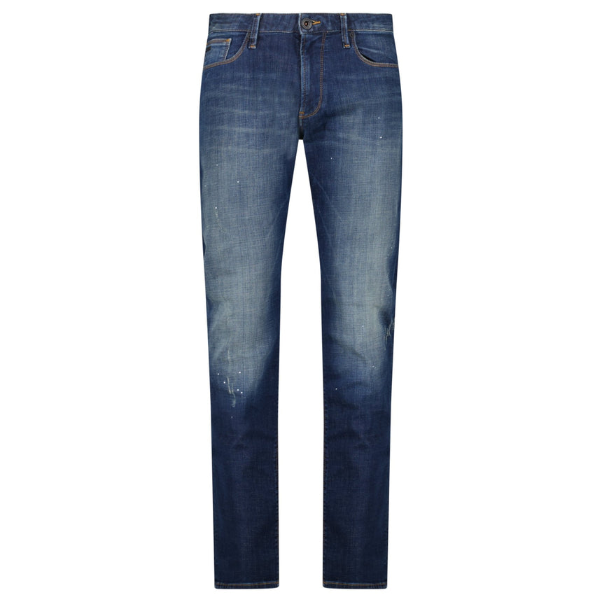 Emporio Armani J06 Slim Fit 5 Pocket Paint Splatter Jeans Blue - Boinclo - Outlet Sale Under Retail