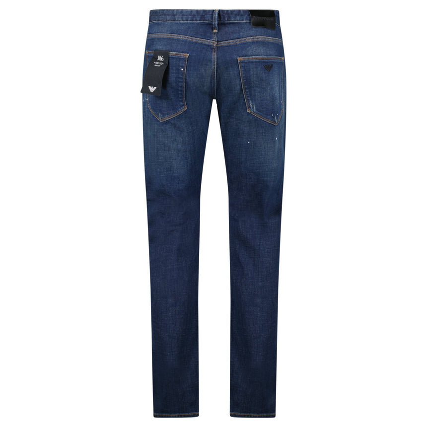 Emporio Armani J06 Slim Fit 5 Pocket Paint Splatter Jeans Blue - Boinclo - Outlet Sale Under Retail