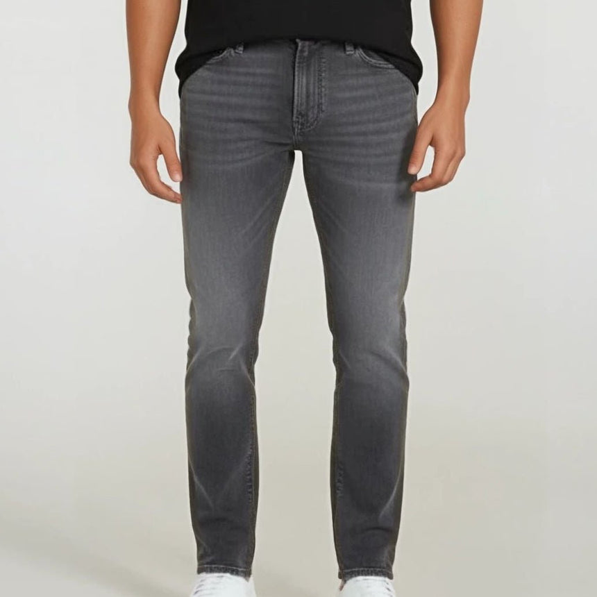 Emporio Armani J06 Slim Fit 5 Pocket Silver Eagle Black Belt Patch Jeans Grey - Boinclo - Outlet Sale Under Retail