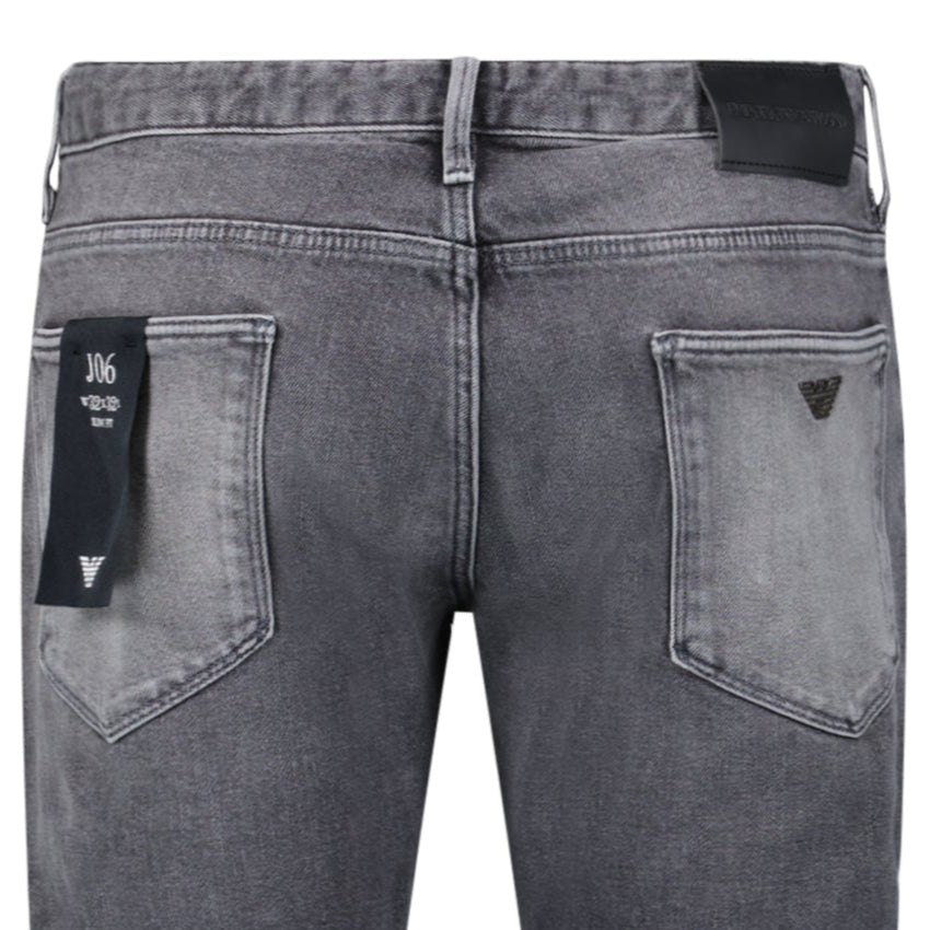 Emporio Armani J06 Slim Fit 5 Pocket Silver Eagle Black Belt Patch Jeans Grey - Boinclo - Outlet Sale Under Retail