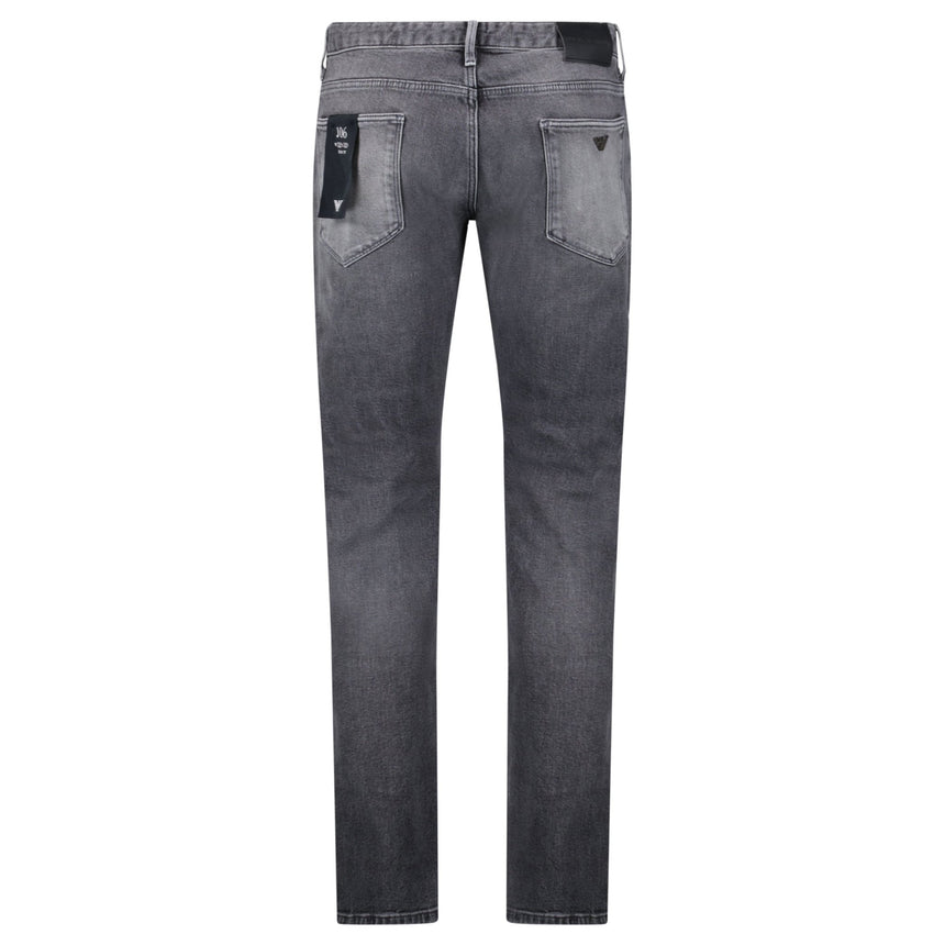 Emporio Armani J06 Slim Fit 5 Pocket Silver Eagle Black Belt Patch Jeans Grey - Boinclo - Outlet Sale Under Retail