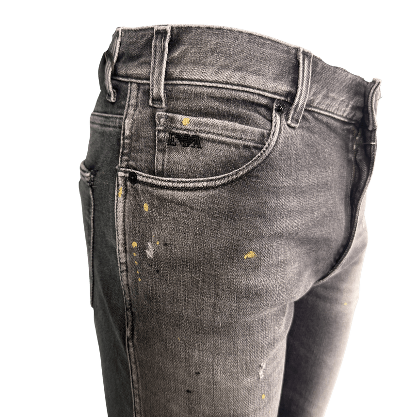 Emporio Armani J16 Slim - Cut Stonewashed Jeans in Black Grey - Boinclo - Outlet Sale Under Retail