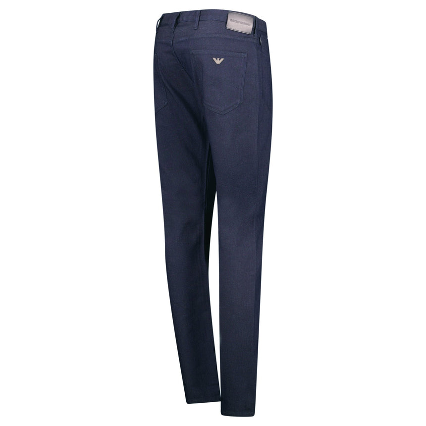 Emporio Armani J06 Slim Fit 5 Pocket Grey Eagle Black Belt Patch Jeans Navy - Boinclo - Outlet Sale Under Retail