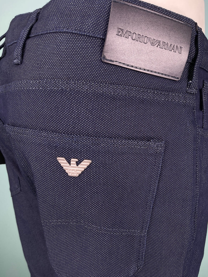 Emporio Armani J06 Slim Fit 5 Pocket Grey Eagle Black Belt Patch Jeans Navy - Boinclo - Outlet Sale Under Retail