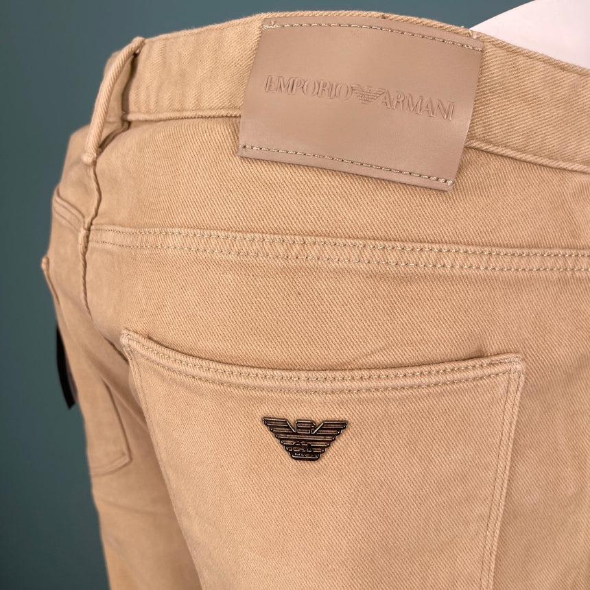 Emporio Armani J06 Slim Fit 5 Pocket Silver Eagle Belt Patch Jeans Beige - Boinclo - Outlet Sale Under Retail