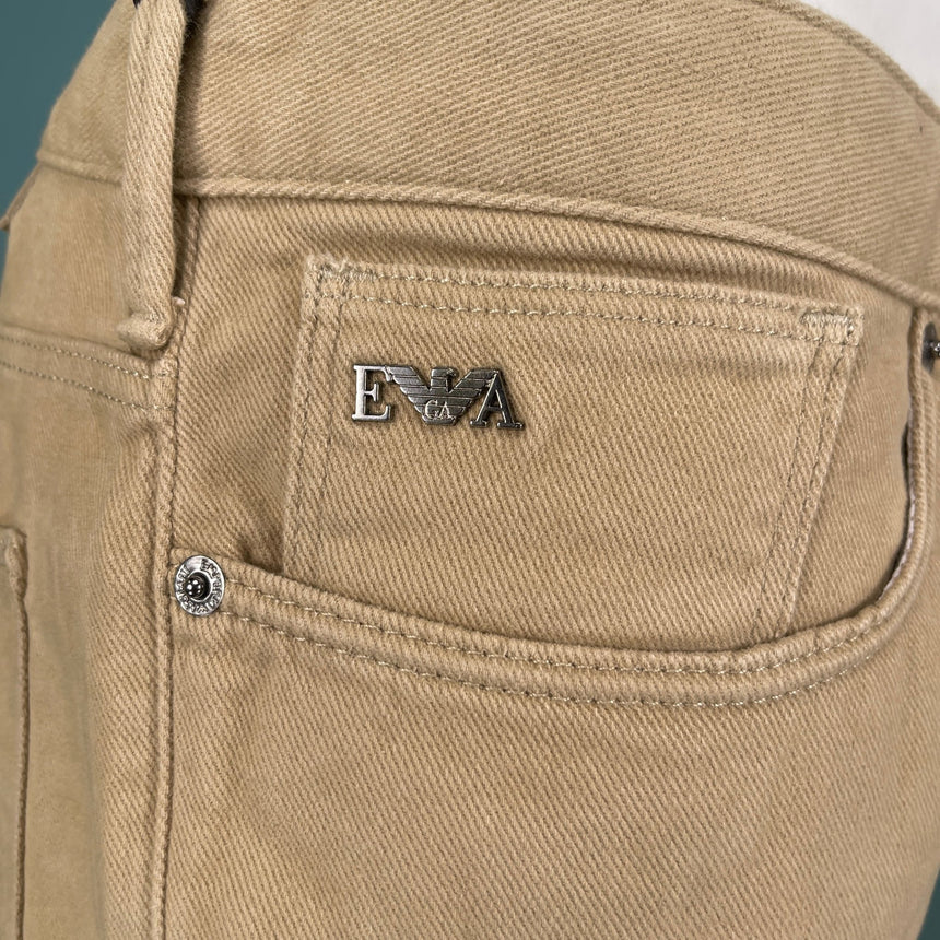 Emporio Armani J06 Slim Fit 5 Pocket Silver Eagle Belt Patch Jeans Beige - Boinclo - Outlet Sale Under Retail