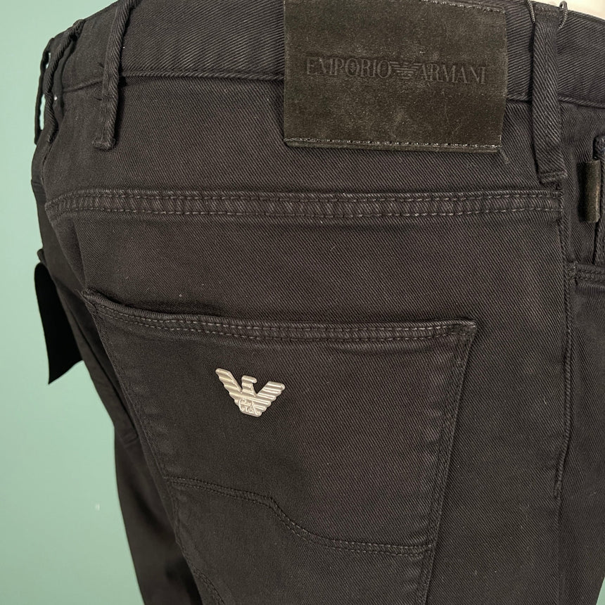 Emporio Armani J06 Slim Fit 5 Pocket Silver Eagle Belt Patch Jeans Black - Boinclo - Outlet Sale Under Retail
