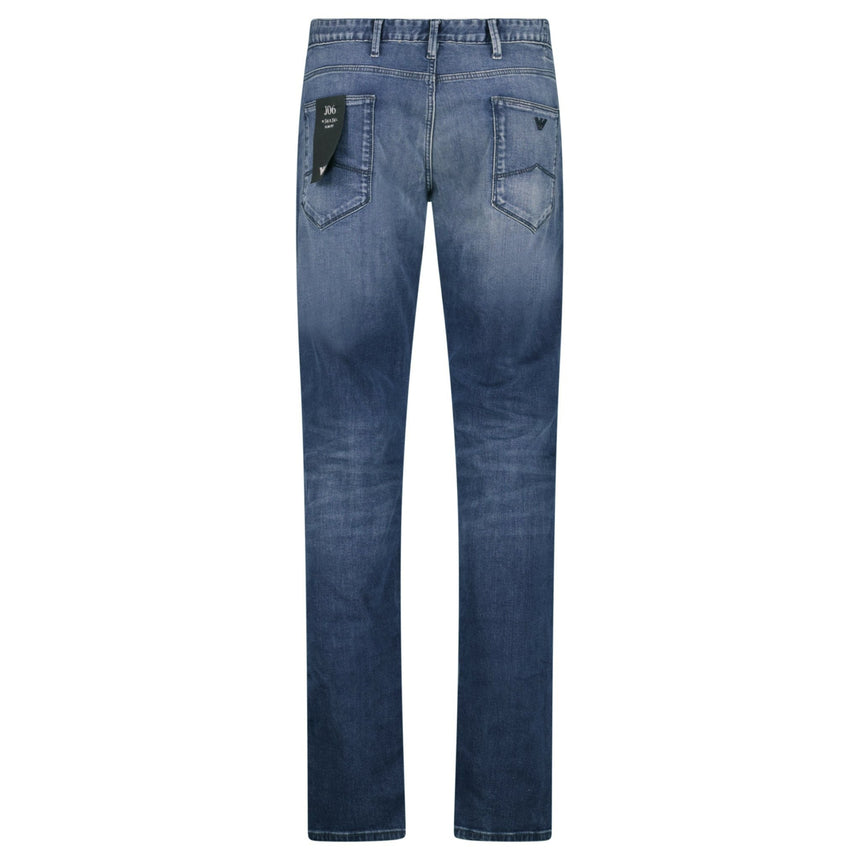 Emporio Armani J06 Slim Fit 5 Pocket Silver Eagle Belt Patch Jeans Blue - Boinclo - Outlet Sale Under Retail