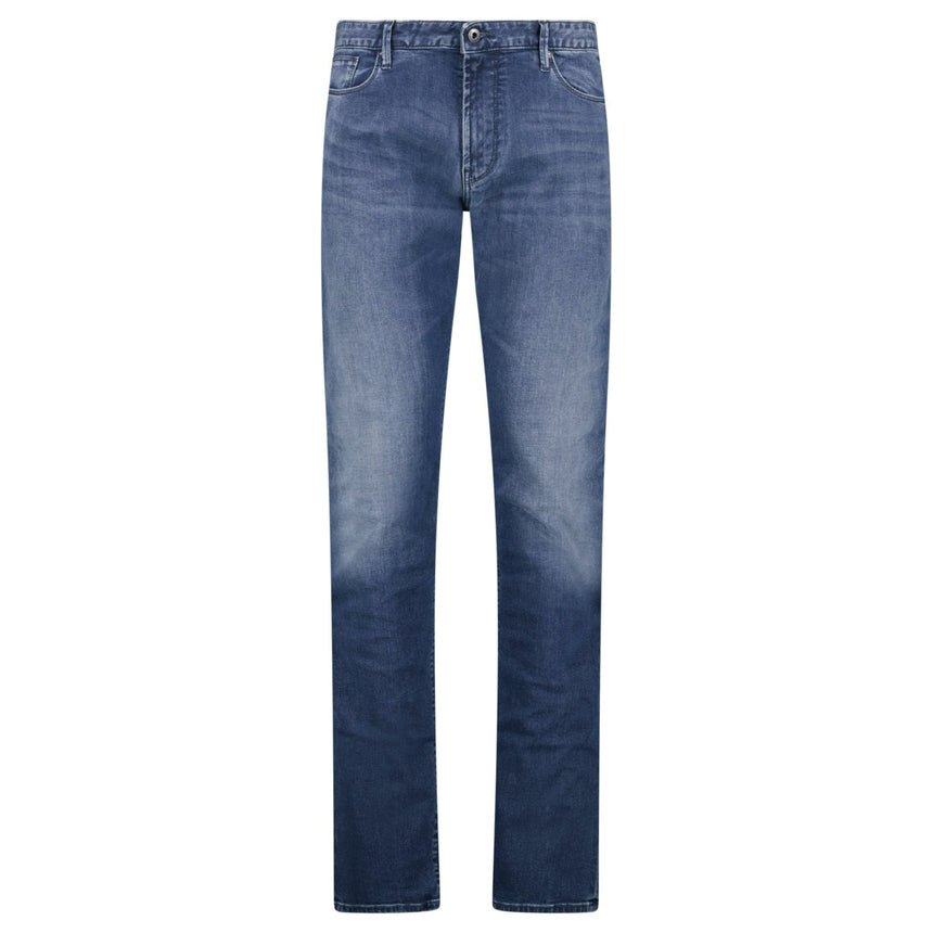 Emporio Armani J06 Slim Fit 5 Pocket Silver Eagle Belt Patch Jeans Blue - Boinclo - Outlet Sale Under Retail