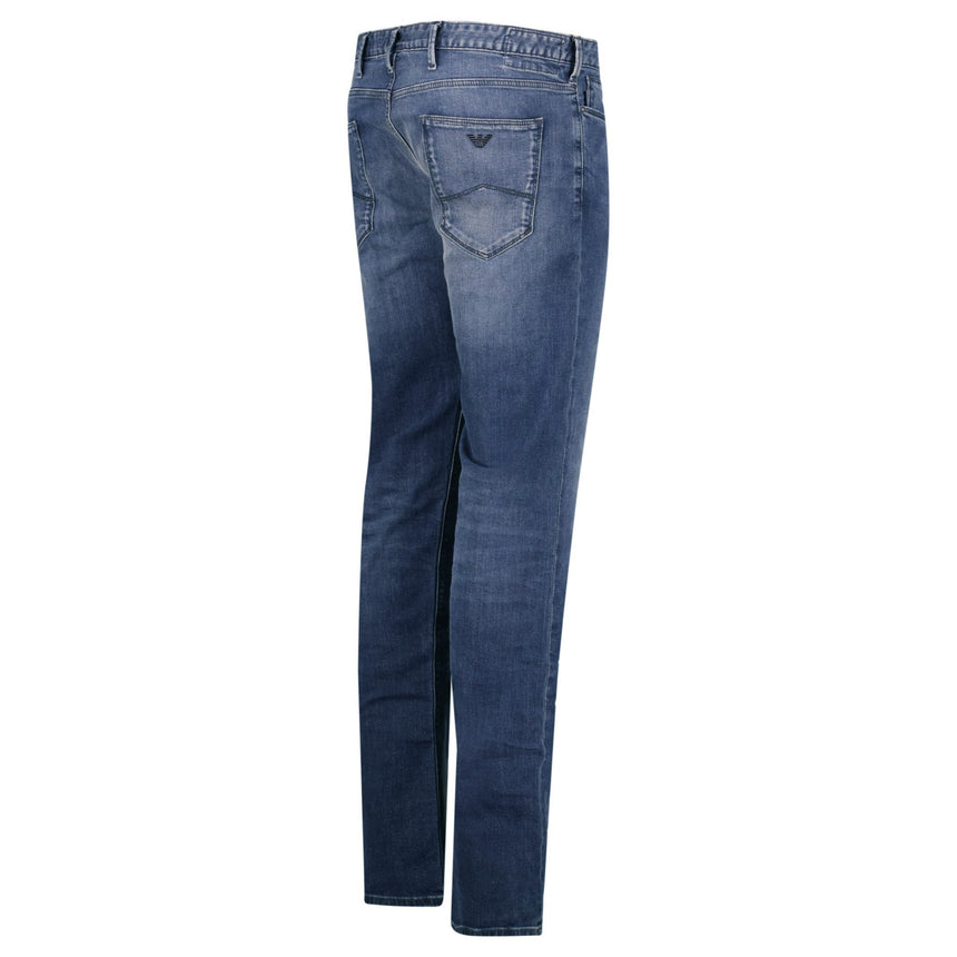 Emporio Armani J06 Slim Fit 5 Pocket Silver Eagle Belt Patch Jeans Blue - Boinclo - Outlet Sale Under Retail