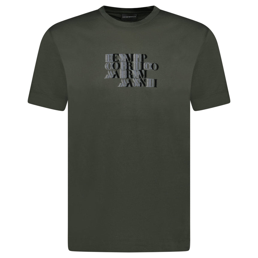Emporio Armani Velvet Writing Logo Mercerised T-Shirt Khaki Green - Boinclo - Outlet Sale Under Retail