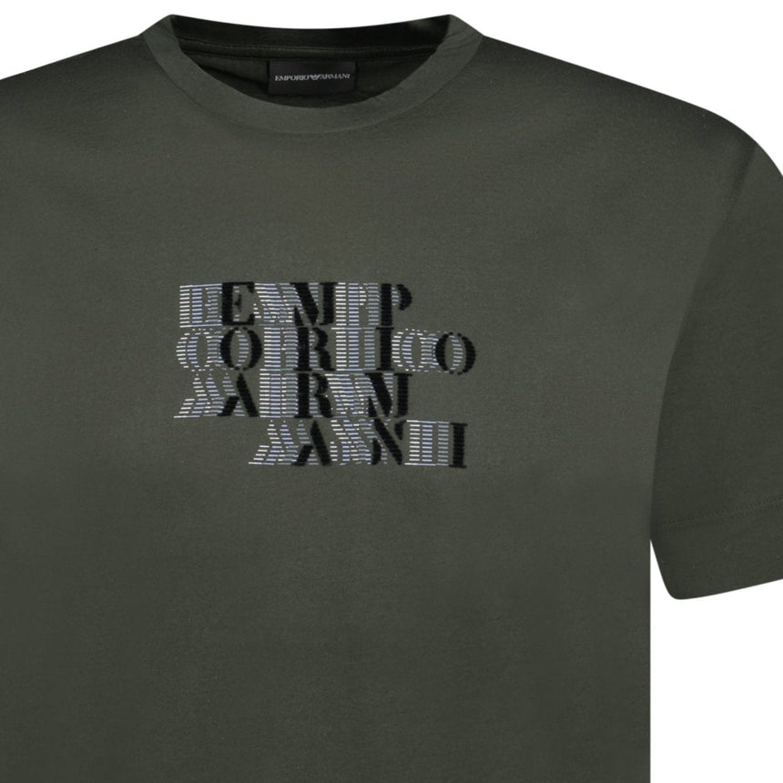 Emporio Armani Velvet Writing Logo Mercerised T-Shirt Khaki Green - Boinclo - Outlet Sale Under Retail