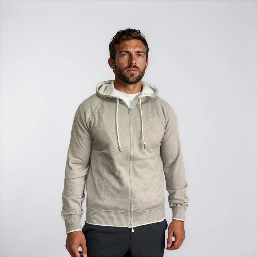 Gran Sasso Cotton - Cashmere Zip Hoodie in Beige - Boinclo - Outlet Sale Under Retail