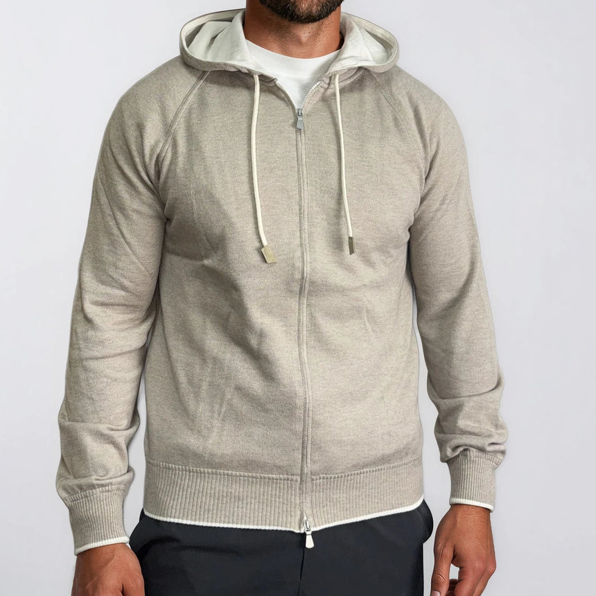 Gran Sasso Cotton - Cashmere Zip Hoodie in Beige - Boinclo - Outlet Sale Under Retail