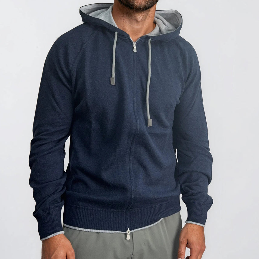 Gran Sasso Cotton - Cashmere Zip Hoodie in Navy - Boinclo - Outlet Sale Under Retail