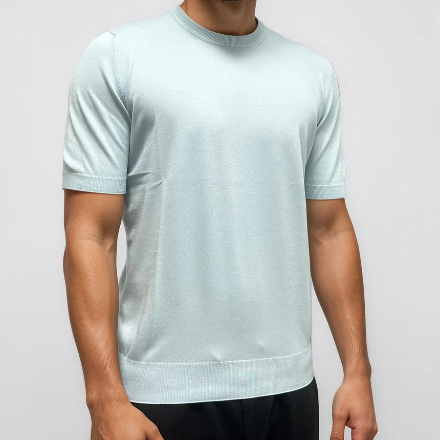 Gran Sasso Cotton Knit T-Shirt in Light Blue - Boinclo - Outlet Sale Under Retail