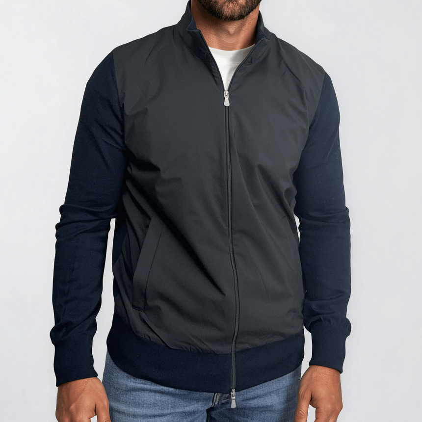 Gran Sasso Full Zip Cotton & Nylon Jacket in Black/Navy - Boinclo - Outlet Sale Under Retail