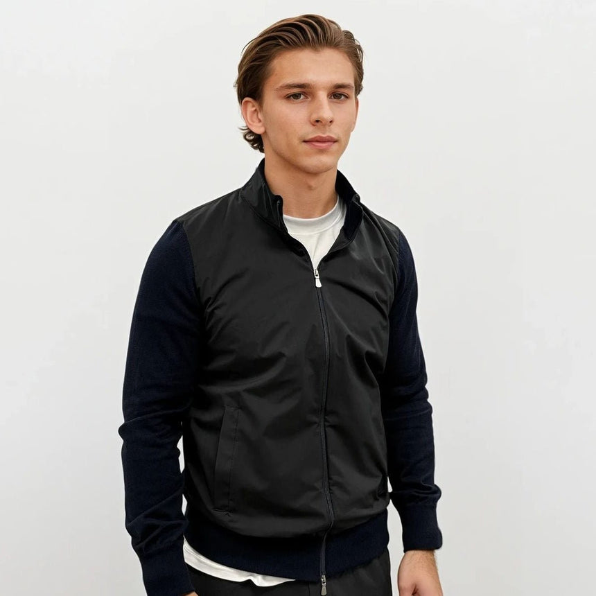 Gran Sasso Full Zip Cotton & Nylon Jacket in Black/Navy - Boinclo - Outlet Sale Under Retail