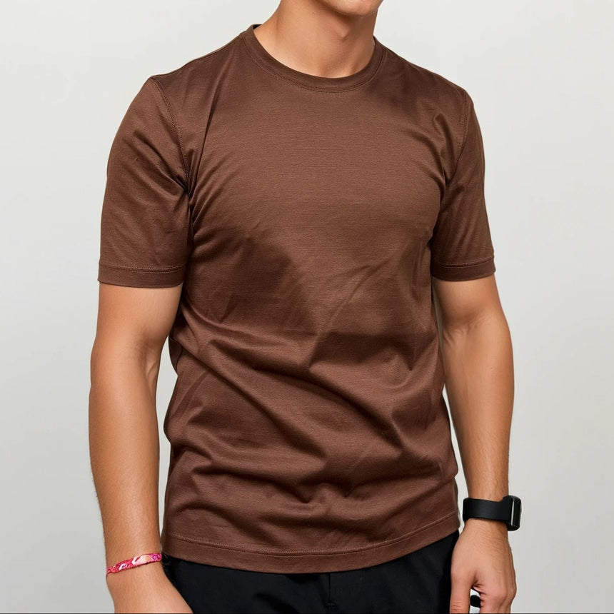Gran Sasso Mercerised Cotton Crewneck T-Shirt in Brown - Boinclo - Outlet Sale Under Retail