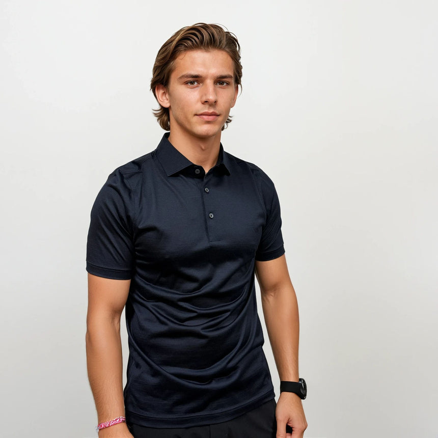 Gran Sasso Silk Polo Shirt in Navy - Boinclo - Outlet Sale Under Retail
