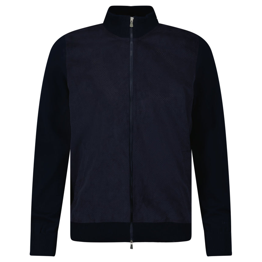 Gran Sasso Suede - Effect Alcantara Bomber Jacket in Navy - Boinclo - Outlet Sale Under Retail