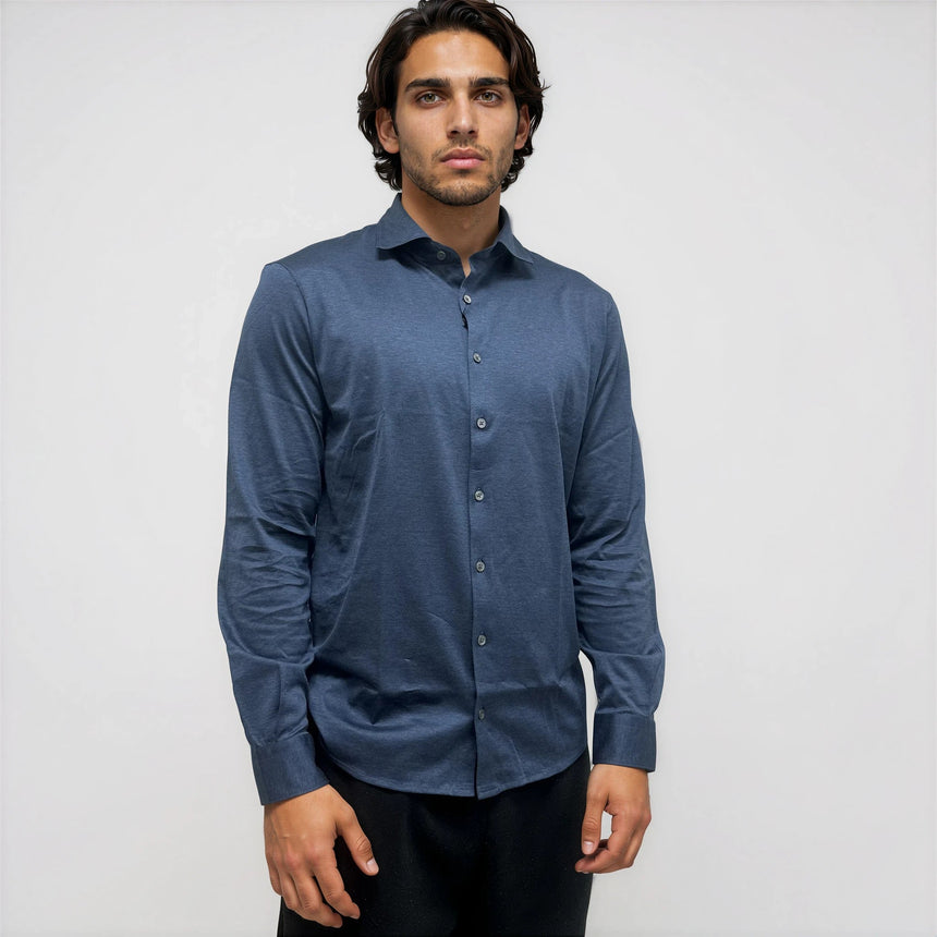 Gran Sasso Mercerized Cotton Jersey Shirt in Blue - Boinclo - Outlet Sale Under Retail
