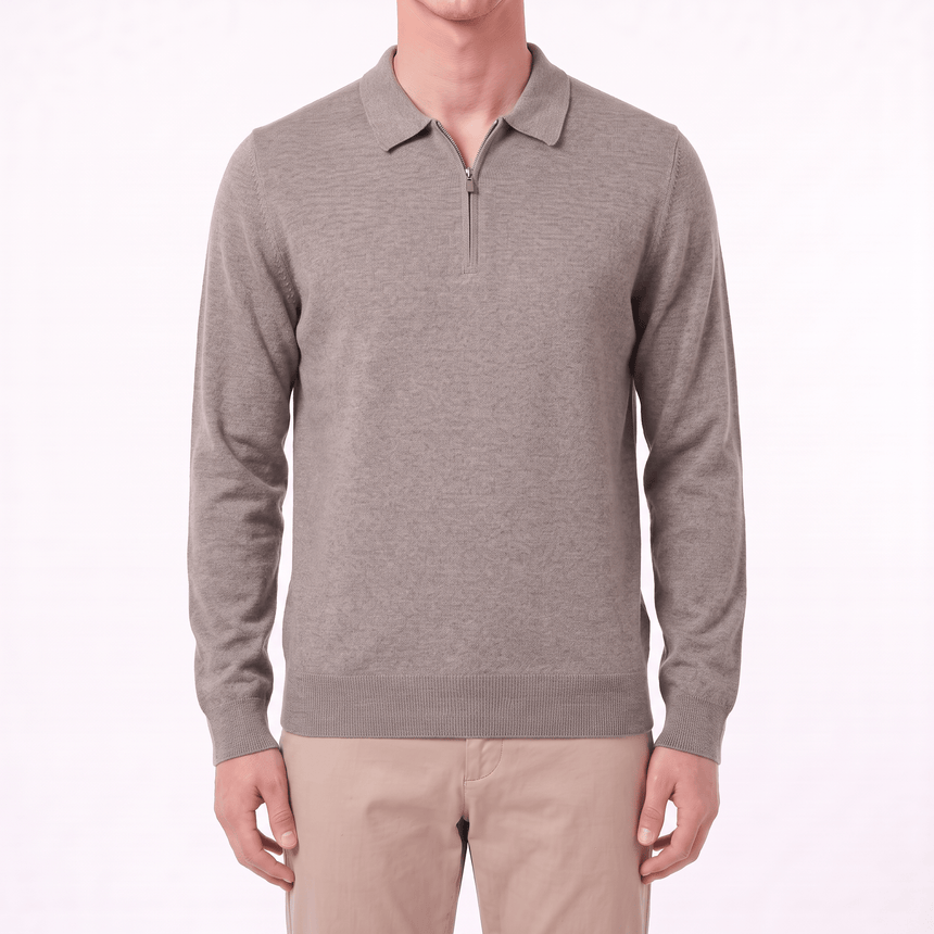 Gran Sasso Merino Wool Zip Polo in Brown - Boinclo - Outlet Sale Under Retail