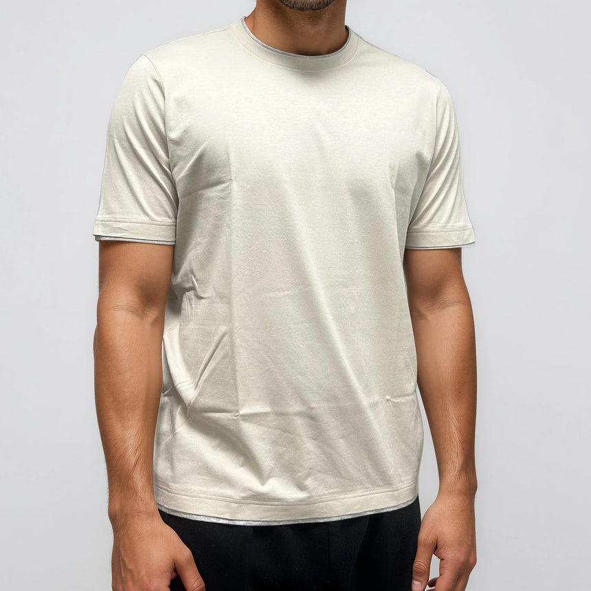 Gran Sasso Pure Cotton T-Shirt in Beige / Light Grey - Boinclo - Outlet Sale Under Retail