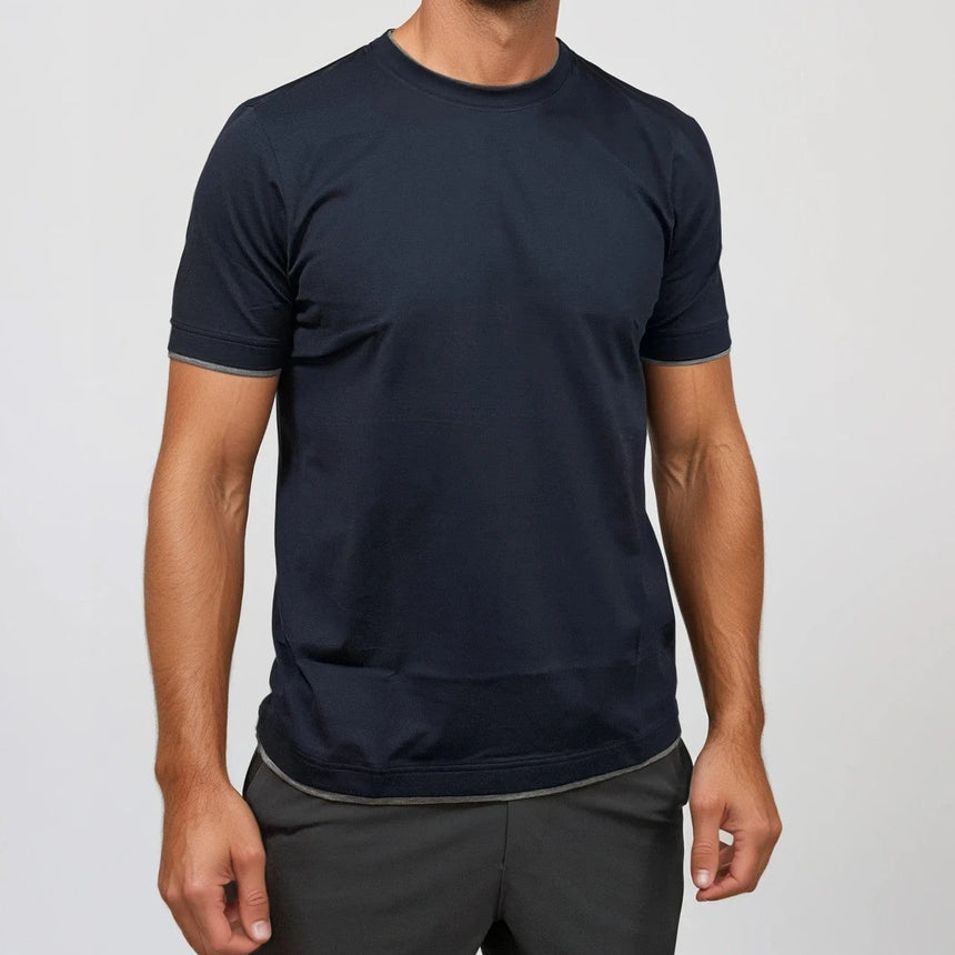Gran Sasso Pure Cotton T-Shirt in Navy / Light Grey - Boinclo - Outlet Sale Under Retail