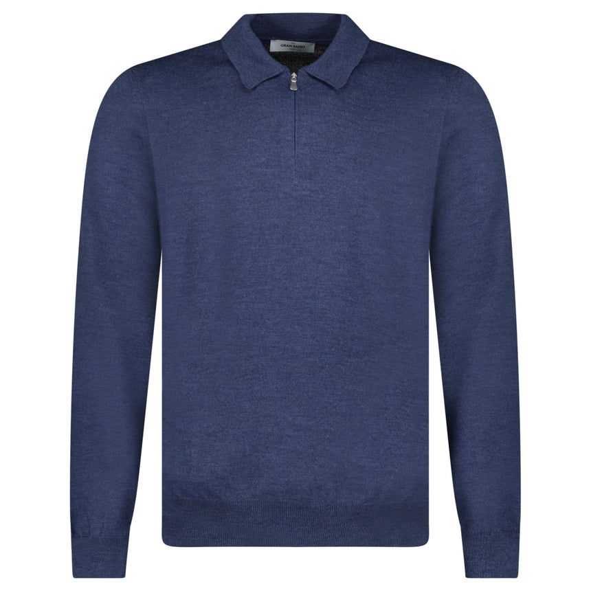 Gran Sasso Quarter Zip Wool Jumper in Dark Blue - Boinclo - Outlet Sale Under Retail