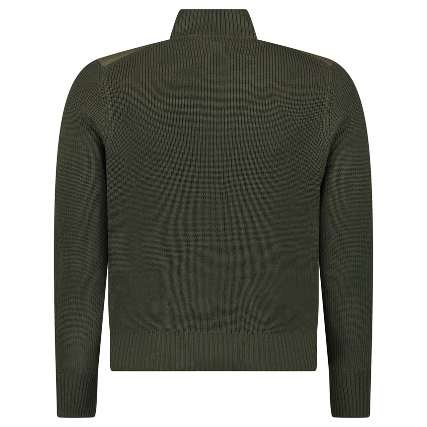Gran Sasso Quilted Panel Cardigan in Khaki Green - Boinclo - Outlet Sale Under Retail