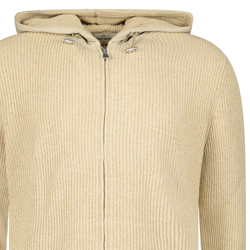 Gran Sasso Ribbed Zip - Up Hoodie in Beige - Boinclo - Outlet Sale Under Retail