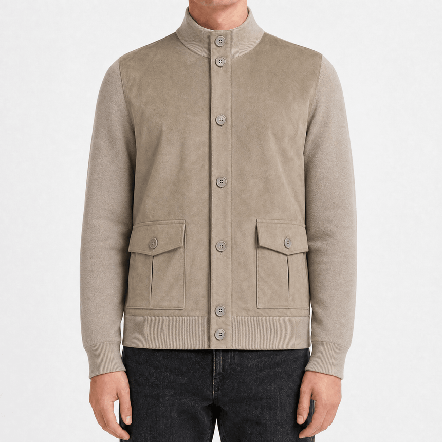 Gran Sasso Suede-Effect Panelled Jacket in Dark Beige - Boinclo - Outlet Sale Under Retail