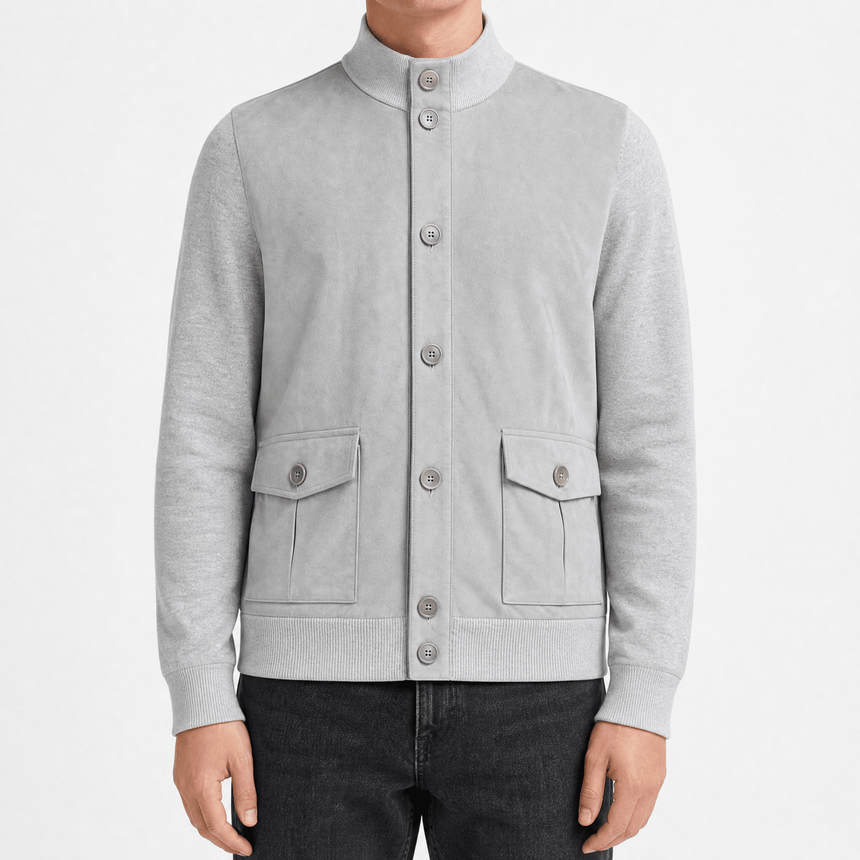 Gran Sasso Suede-Effect Panelled Jacket in Grey - Boinclo - Outlet Sale Under Retail