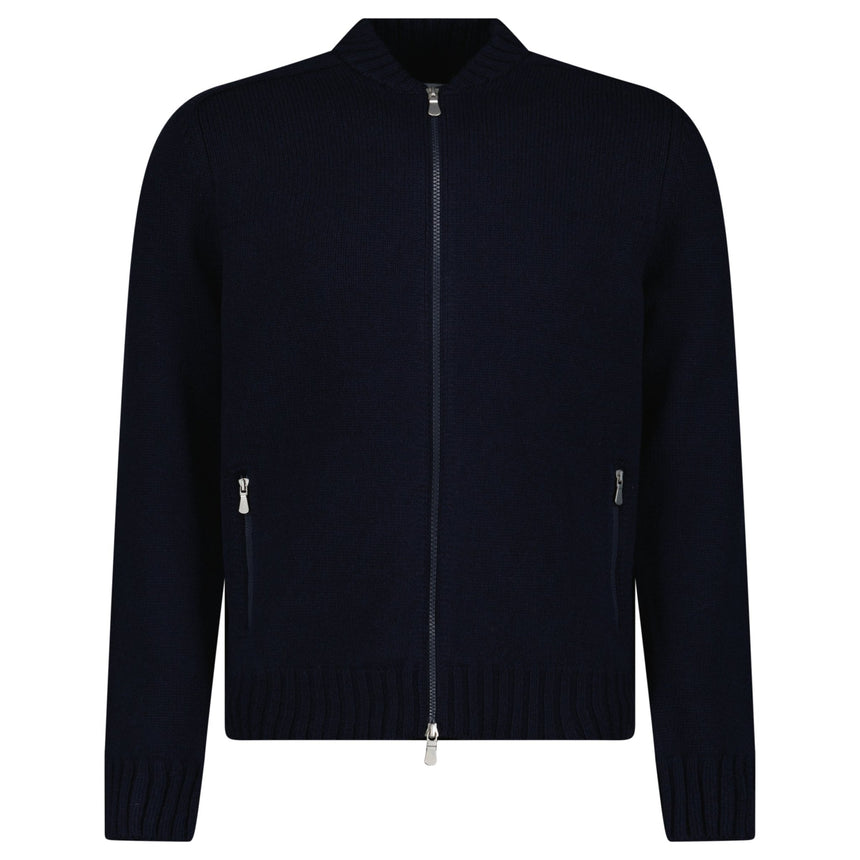 Gran Sasso Super Geelong Wool Full-Zip Bomber Cardigan in Navy Blue - Boinclo - Outlet Sale Under Retail